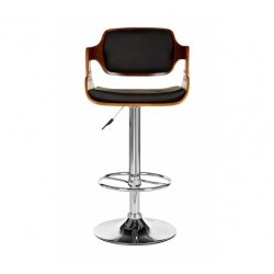 Rogano Walnut And Chrome Faux Leather Bar Chair - Black