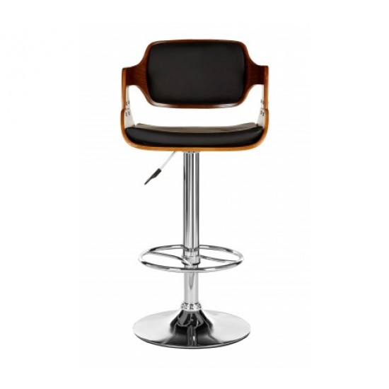Rogano Walnut And Chrome Faux Leather Bar Chair - Black