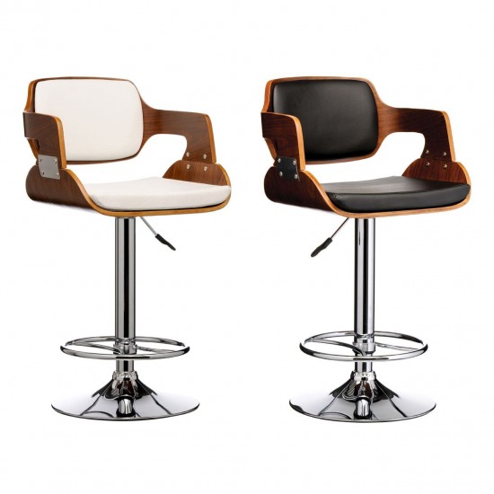 Rogano Walnut And Chrome Faux Leather Bar Chair - Black