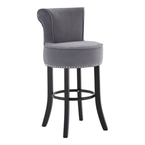 Beaumont Grey Velvet And Silver Stud Bar Chair