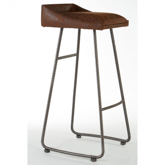Shoreditch Brown Leather Industrial Bar Stool 