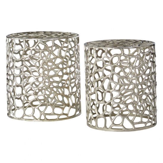 Moura Silver Finish Stools - Tables