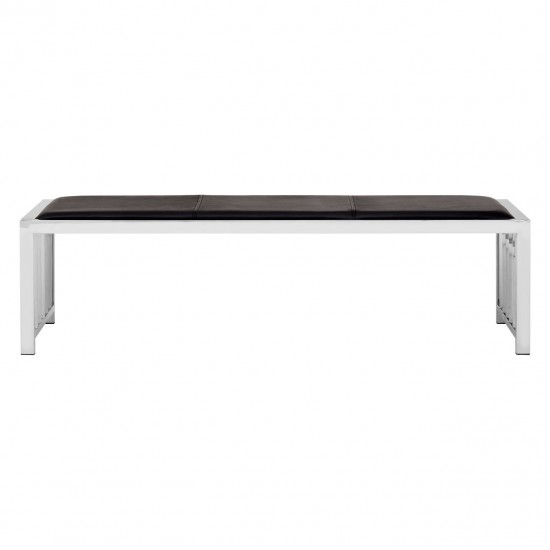 Miami Silver Finish and Black Leather Bench