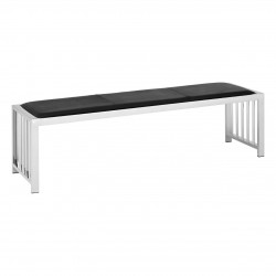 Miami Silver Finish and Black Leather Bench