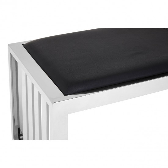 Miami Silver Finish and Black Leather Bench