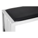Miami Silver Finish and Black Leather Bench