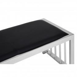 Miami Silver Finish and Black Leather Bench