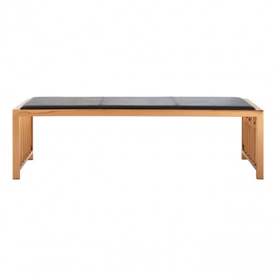 Miami Rose Gold Finish and Black Leather Bench