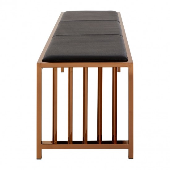 Miami Rose Gold Finish and Black Leather Bench