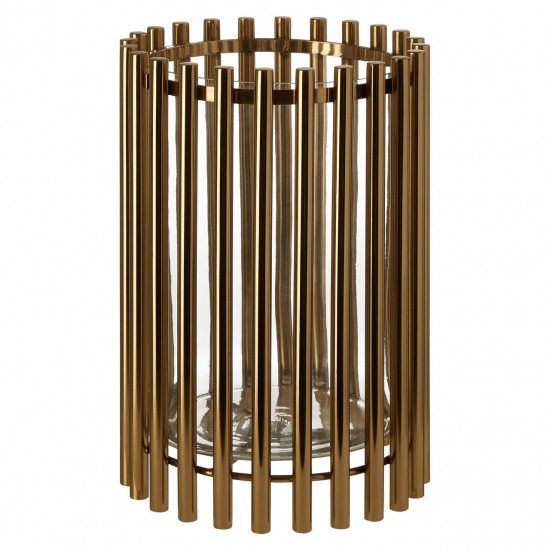 Ella Medium Tubular Gold Hurricane Candle Holder