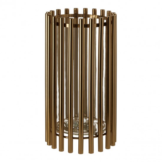 Ella Large Tubular Gold Hurricane Candle Holder
