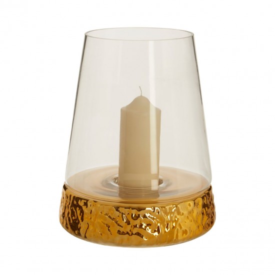Dimple Large Gold Hurricane Candle Holder 