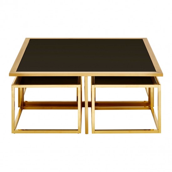 Eclectic Gold And Black Coffee Table With Side Table Inserts
