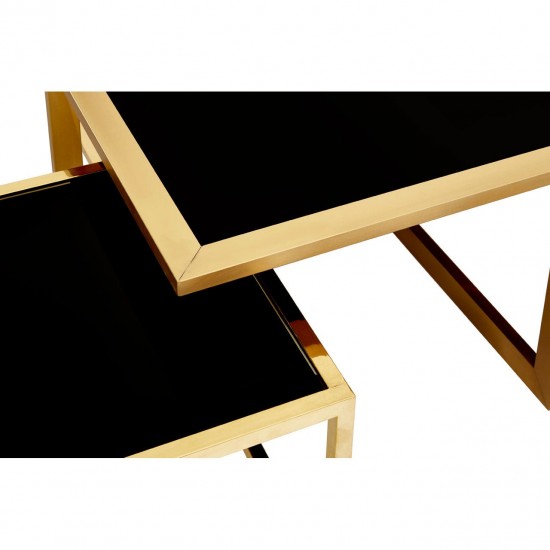Eclectic Gold And Black Coffee Table With Side Table Inserts