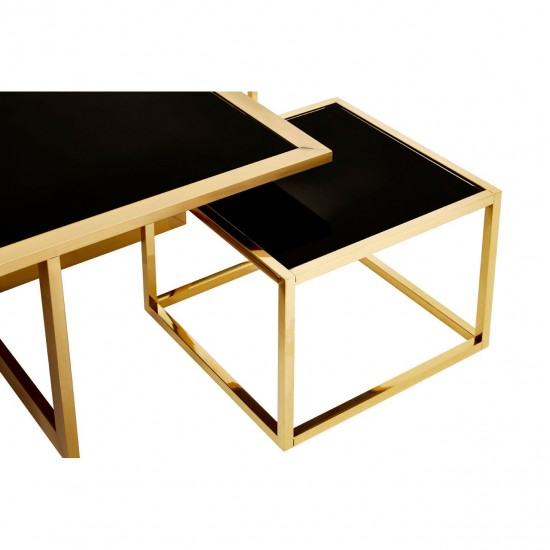 Eclectic Gold And Black Coffee Table With Side Table Inserts