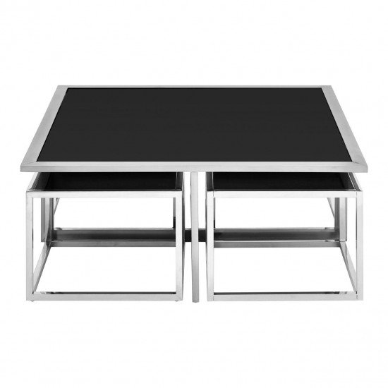 Eclectic Silver And Black Coffee Table With Side Table Inserts