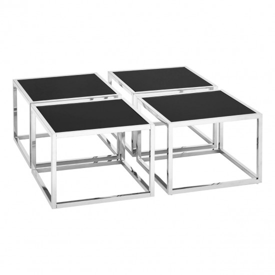 Eclectic Silver And Black Coffee Table With Side Table Inserts