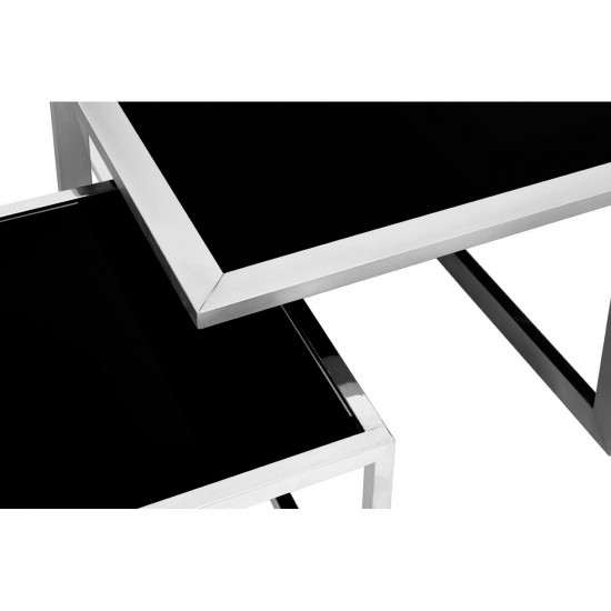 Eclectic Silver And Black Coffee Table With Side Table Inserts