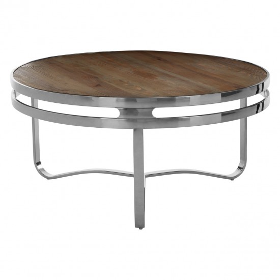 Madison Carved Light Wood and Chrome Finish Coffee Table