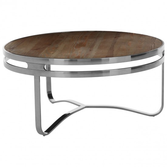 Madison Carved Light Wood and Chrome Finish Coffee Table