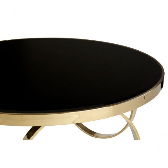 Astoria Large Round Black Gloss and Gold Finish Coffee Table