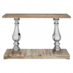 Madison Carved Light Wood and Chrome Finish Console Table