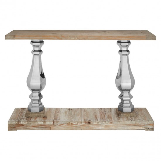 Madison Carved Light Wood and Chrome Finish Console Table