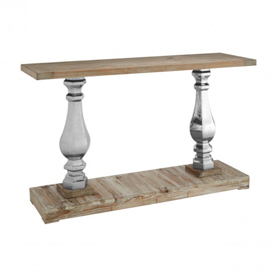 Madison Carved Light Wood and Chrome Finish Console Table