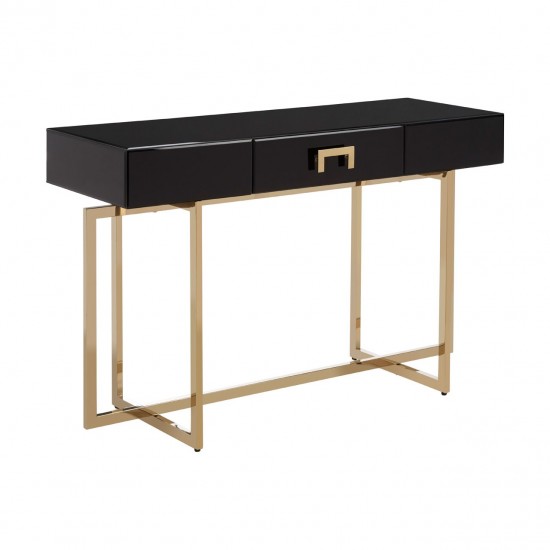 Astoria Black Gloss and Gold Finish Console Table 