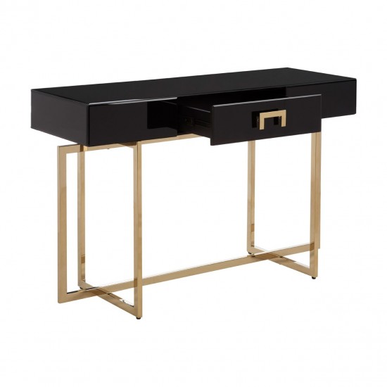 Astoria Black Gloss and Gold Finish Console Table 