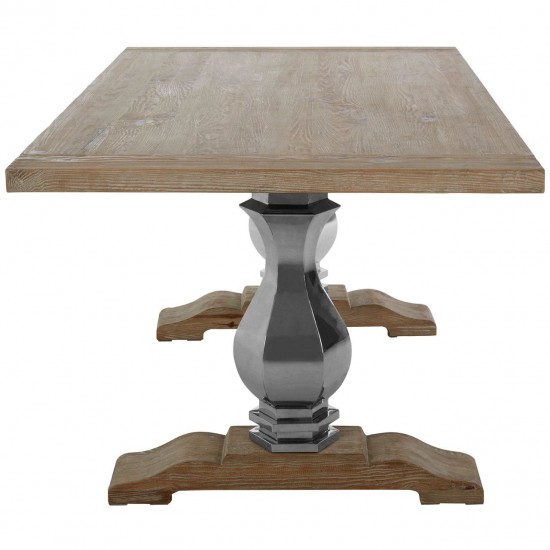 Madison Carved Light Wood and Chrome Finish Dining Table