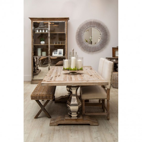 Madison Carved Light Wood and Chrome Finish Dining Table