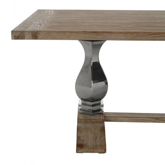 Madison Carved Light Wood and Chrome Finish Dining Table