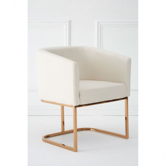 Belgravia Gold Contemporary Base And Ivory Linen Dining Chair