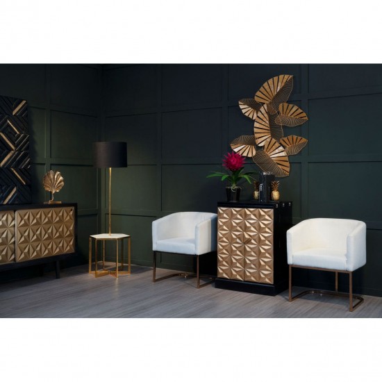 Belgravia Gold Contemporary Base And Ivory Linen Dining Chair