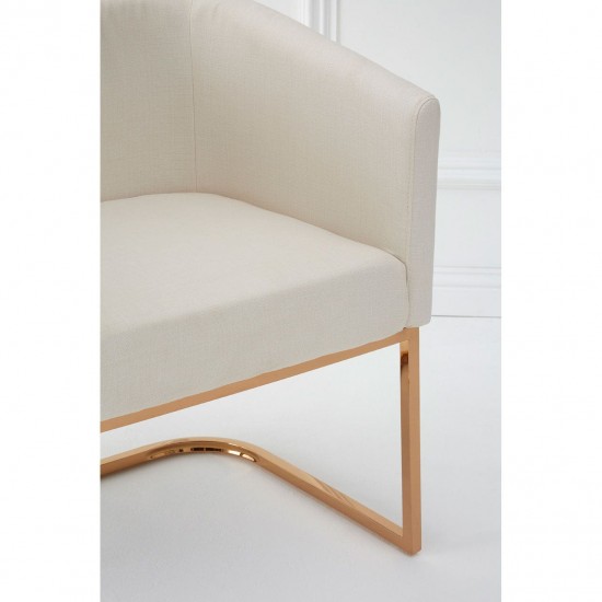 Belgravia Gold Contemporary Base And Ivory Linen Dining Chair