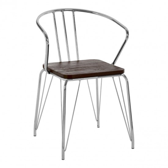 Harlem Chrome Metal And Elm Wood Dining Chair