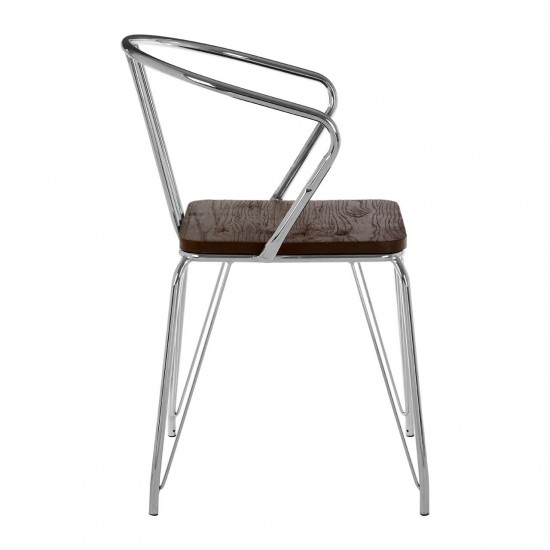 Harlem Chrome Metal And Elm Wood Dining Chair