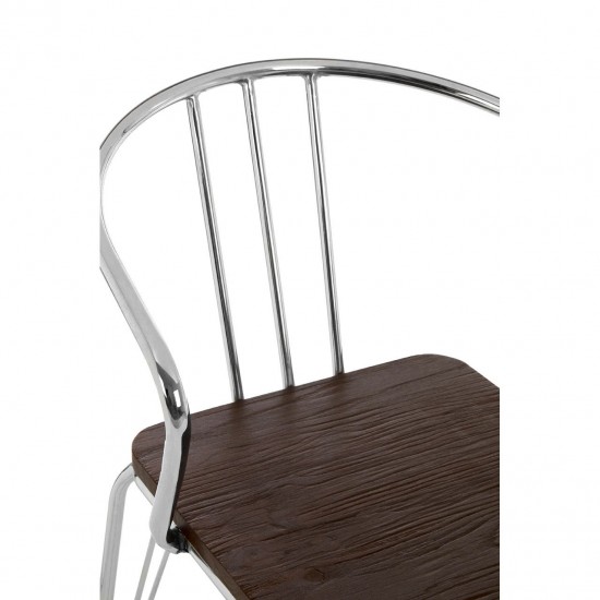Harlem Chrome Metal And Elm Wood Dining Chair