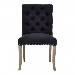 Edgbaston Black Linen Buttoned Dining Chair