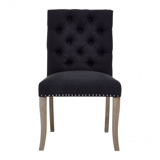 Edgbaston Black Linen Buttoned Dining Chair