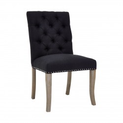 Edgbaston Black Linen Buttoned Dining Chair