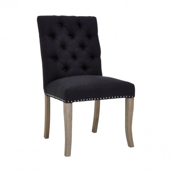 Edgbaston Black Linen Buttoned Dining Chair