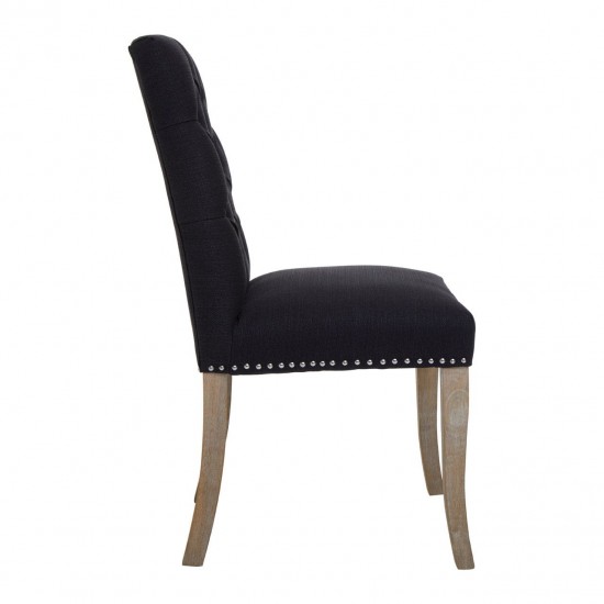 Edgbaston Black Linen Buttoned Dining Chair