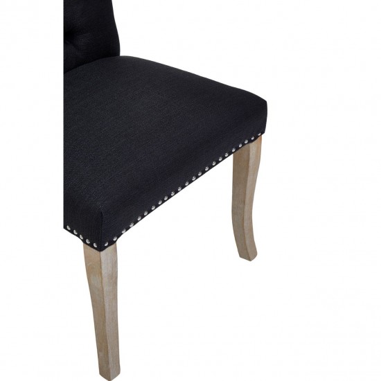 Edgbaston Black Linen Buttoned Dining Chair