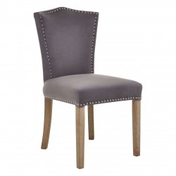 Edgbaston Washed Wood And Grey Velvet Dining Chair