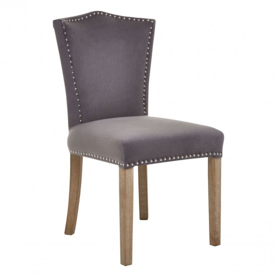 Edgbaston Washed Wood And Grey Velvet Dining Chair