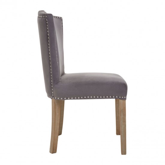 Edgbaston Washed Wood And Grey Velvet Dining Chair