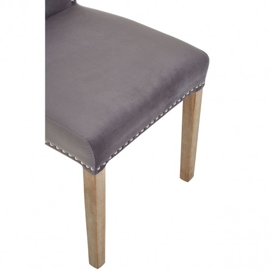 Edgbaston Washed Wood And Grey Velvet Dining Chair