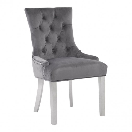 Chelsea Chrome And Grey Velvet Button Back Dining Chair 